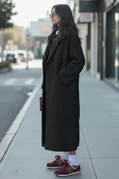 Balık Sırtı Detaylı Astarlı Kışlık Kadın Kaşmir Uzun Kaban - Resim 3