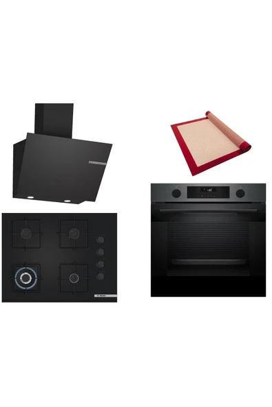 Bosch Siyah 3 lü Ankastre Set (HUA736EG0T-POH7C6P30O-DWK66PJ60T) Buhar Destekli - Pişirme Matı ile ürün görseli