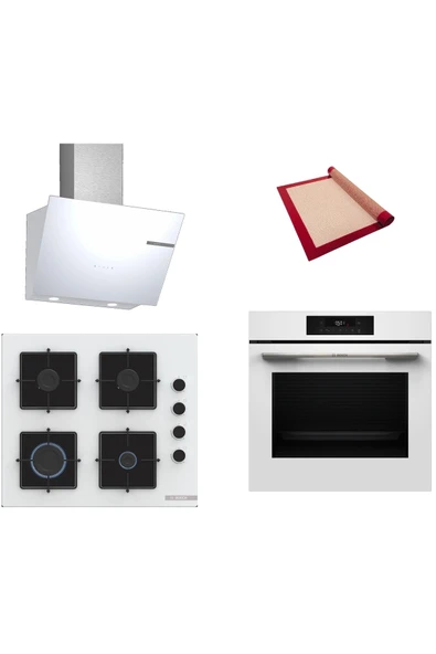 Bosch Beyaz 3 lü Ankastre Set (HJG852YW0-POP6C2P30O-DWK66PJ20T) 3D Fry - Pişirme Matı ile ürün görseli