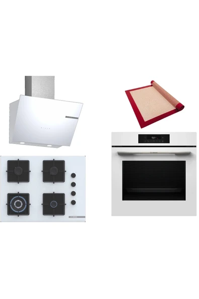 Bosch Beyaz 3 lü Ankastre Set (HJG852YW0T-POH7C2P30O-DWK66PJ20T) 3D Fry - Pişirme Matı ile ürün görseli