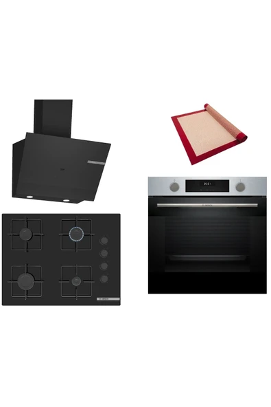 Bosch Siyah 3 lü Ankastre Set (HUA717BR0T-POP7C6P30O-DWK67PJ60T) Buhar Destekli - Pişirme Matı ile ürün görseli