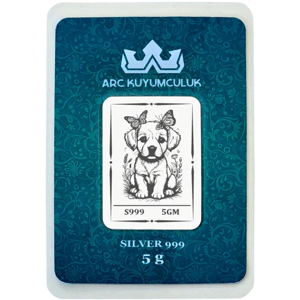 Minik Köpek Temalı 999 Ayar Gümüş ile Tasarlanmış Hediyeye Özel 5 Gram Gümüş Külçesi-762 ürün görseli