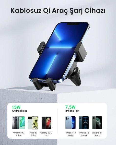 UGREEN Magsafe 15W Kablosuz Araç İçi Hızlı Şarj Cihazı, Otomatik Sensörlü Tutucu, Siyah, 40118 - Resim 2