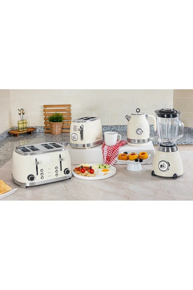 Zln1207 | Retro Stand Blender | 1,5l Cam Hazne | 500w Blendar | 2 Hız Ayarı | Bej - Resim 6