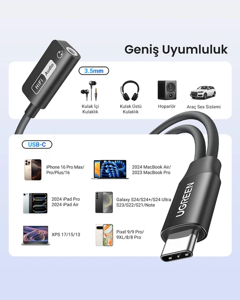 UGREEN Mangetic USB-C to Aux 3.5mm Hi-Res Audio DAC Chip Audio Adaptör, 25837 - Resim 7