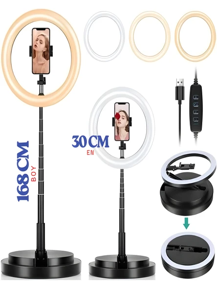 RGB Led Halka Işık 168CM Teleskopik Tripodlu, 160 LED, Telefon Tutucu, Katlanabilir Ring Light - Resim 6