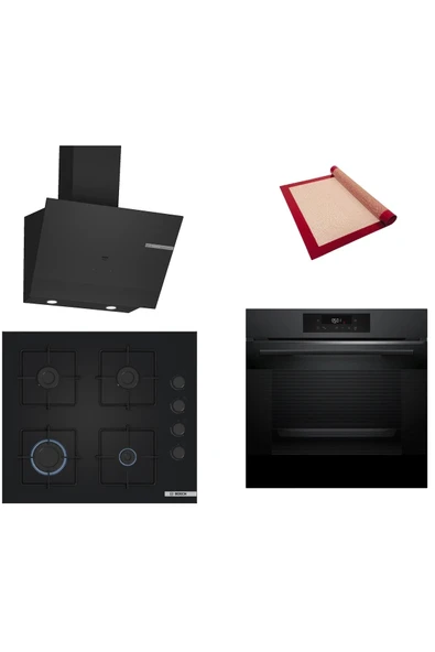 Bosch Siyah 3 lü Ankastre Set (HJG852YT0T-POP6C6P30O-DWK67PJ60T) 3D Fry - Pişirme Matı ile ürün görseli