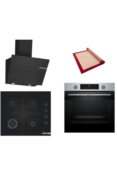 Bosch Siyah 3 lü Ankastre Set (HUA717BR0T-POP6C6P30O-DWK67PJ60T) Buhar Destekli - Pişirme Matı ile ürün görseli