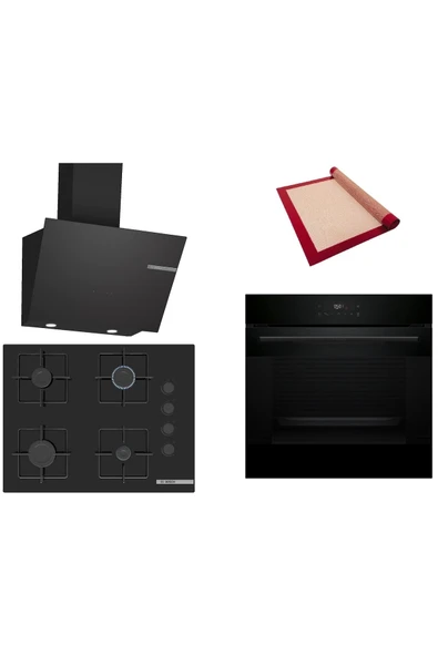 Bosch Siyah 3 lü Ankastre Set (HJG852YB0T-POP7C6P30O-DWK66PJ60T) 3D Fry - Pişirme Matı ile ürün görseli