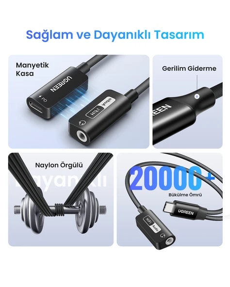 UGREEN Mangetic USB-C to Aux 3.5mm Hi-Res Audio DAC Chip Audio Adaptör, 25837 - Resim 6