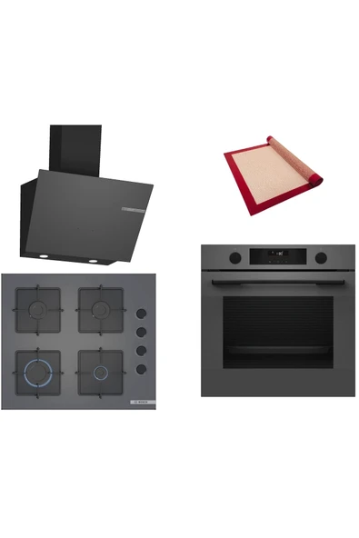Bosch Gri 3 lü Ankastre Set (HUA736EN0T-POP6C9P30O-DWK66PJ70T ) Buhar Destekli - Pişirme Matı ile ürün görseli