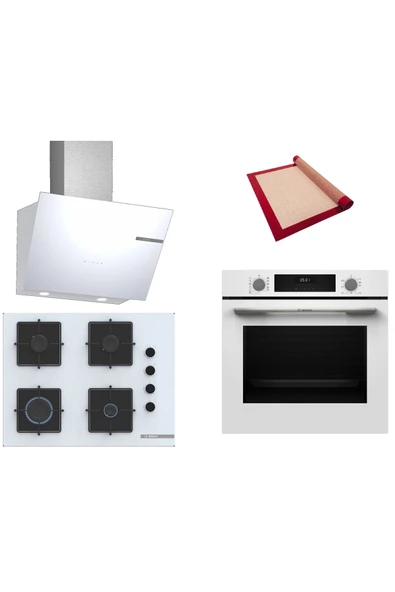 Bosch Beyaz 3 lü Ankastre Set (HUA717BV0T-POP7C2P30O-DWK66PJ20T) Buhar Destekli - Pişirme Matı ile ürün görseli