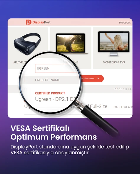 UGREEN 16K DisplayPort Kablo 2.1 DP2.0 40Gbps 8K@240Hz, 3m, 25862 - Resim 4