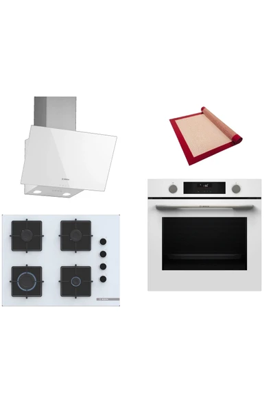 Bosch Beyaz 3 lü Ankastre Set (HUA736EV0T-POP7C2P30O-DWK63PJ20T) Buhar Destekli - Pişirme Matı ile ürün görseli