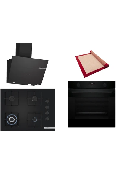 Bosch Siyah 3 lü Ankastre Set (HUA736EA0T-POH7C6P30O-DWK66PJ60T) Buhar Destekli - Pişirme Matı ile ürün görseli