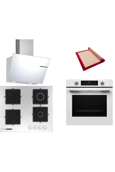 Bosch Beyaz 3 lü Ankastre Set (HUA717BV0T-PNP6C2O12O-DWK66PJ20T ) Buhar Destekli - Fırın Matı ile ürün görseli