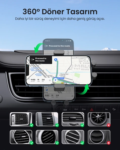 UGREEN Magsafe 15W Kablosuz Araç İçi Hızlı Şarj Cihazı, Otomatik Sensörlü Tutucu, Siyah, 40118 - Resim 5