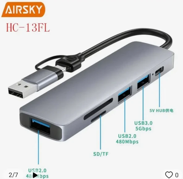Airsky Hc13Fl 5 İn 1 Usb Type-C 2 İn 1 Çevirici - Resim 2