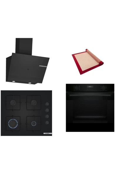 Bosch Siyah 3 lü Ankastre Set (HUA717BA0T-POP6C6P30O-DWK67PJ60T) Buhar Destekli - Pişirme Matı ile ürün görseli