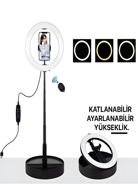 RGB Led Halka Işık 168CM Teleskopik Tripodlu, 160 LED, Telefon Tutucu, Katlanabilir Ring Light - Resim 5