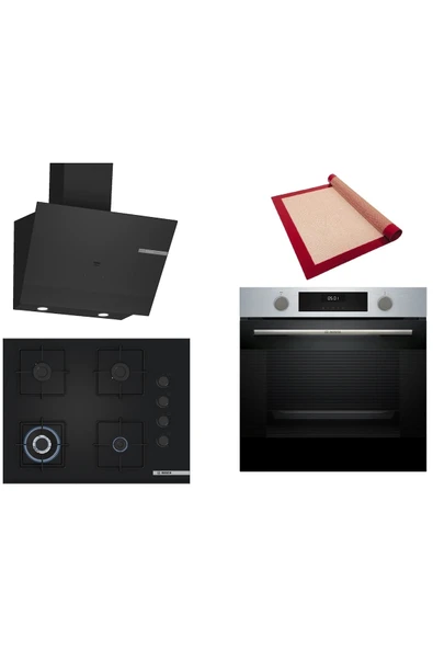 Bosch Siyah 3 lü Ankastre Set (HUA717BR0T-POH7C6P30O-DWK67PJ60T) Buhar Destekli - Pişirme Matı ile ürün görseli