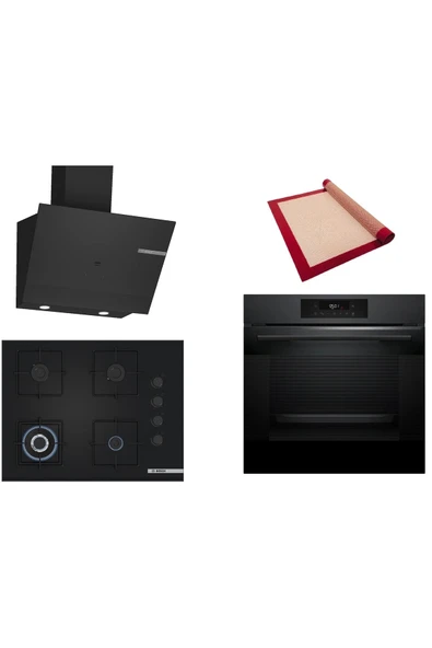 Bosch Siyah 3 lü Ankastre Set (HJG852YT0T-POH7C6P30O-DWK67PJ60T) 3D Fry - Pişirme Matı ile ürün görseli