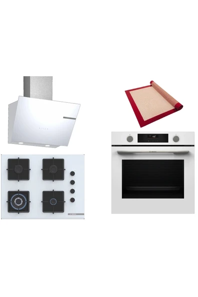 Bosch Beyaz 3 lü Ankastre Set (HUA736EV0T-POH7C2P30O-DWK66PJ20T) Buhar Destekli - Pişirme Matı ile ürün görseli