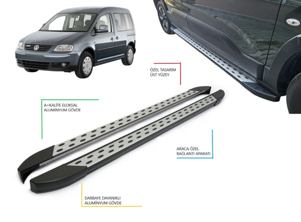VLOKSWAGEN CADDY *KISA ŞASE* NOKTALI YAN BASAMAK 2004 2005 2006 2007 2008 2009 2010 2011 2012 2013 2014 2015 2016 2017 2018 2019 2020 ürün görseli 1