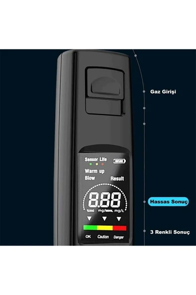 Taşınabilir Alkol Ölçüm Test Cihazı Trafik Alkol Tester Yüksek Hassasiyet Hızlı Tepki Şarjlı - Resim 4