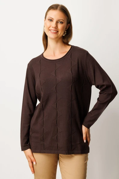 65329 ONTEKS SIFIR YAKA ÖNÜ DESENLİ KAZAK - Resim 2