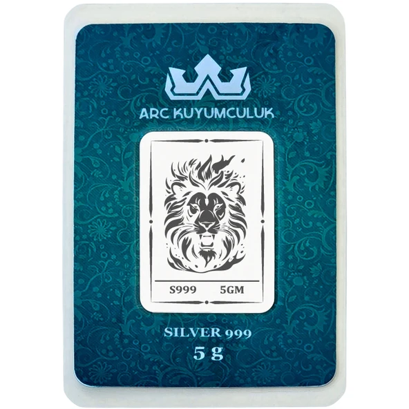 Aslan Temalı Hediyeye Özel 5 Gram 999 Ayar Gümüş ile Tasarlanmış Gümüş Külçesi-763 ürün görseli