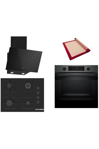 Bosch Siyah 3 lü Ankastre Set (HUA736EG0T-POP7C6P30O-DWK63PJ60T) Buhar Destekli - Pişirme Matı ile ürün görseli