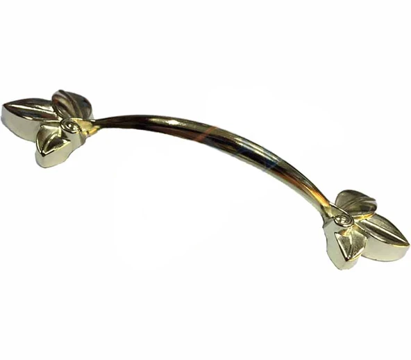 Dekoratif Zamak Yaprak Kulp - 96mm, Sarı, 1 Adet - Resim 2