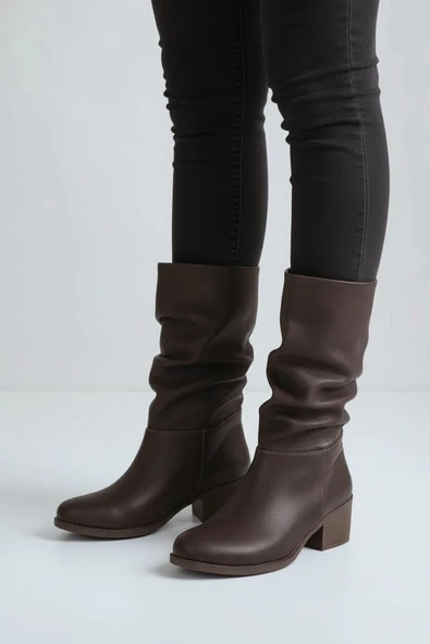 BİÇOMİ Yior Kahverengi Nubuk Topuklu Bot ürün görseli 1