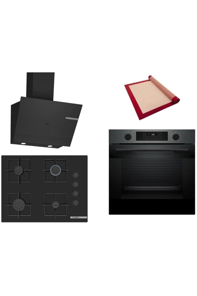 Bosch Siyah 3 lü Ankastre Set (HUA736EG0T-POP7C6P30O-DWK67PJ60T) Buhar Destekli - Pişirme Matı ile ürün görseli