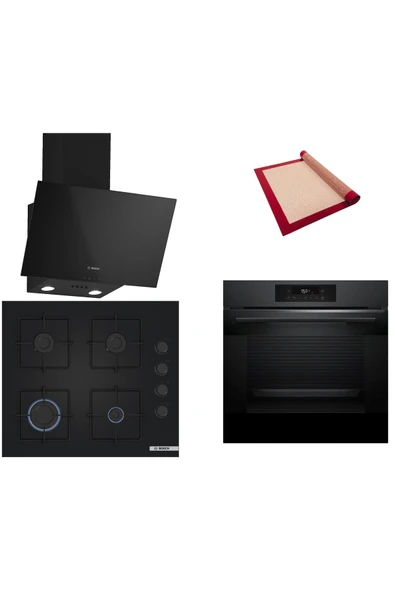 Bosch Siyah 3 lü Ankastre Set (HJG852YT0T-POP6C6P30O-DWK63PJ60T(61T) ) - 3D Fry - Fırın Matı ile ürün görseli