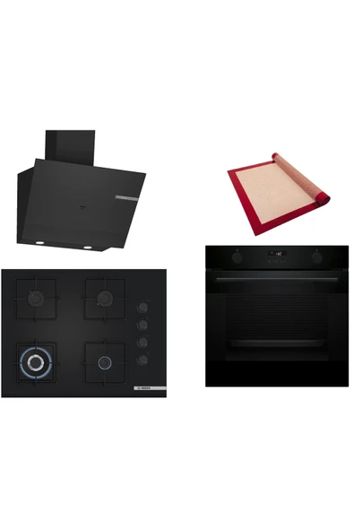 Bosch Siyah 3 lü Ankastre Set (HUA736EA0T-POH7C6P30O-DWK67PJ60T) Buhar Destekli - Pişirme Matı ile ürün görseli