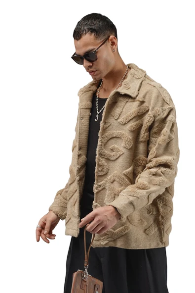 Oversize Önü Çıtçıt Kapamalı Astarsız Ve Cepsiz Peluş Ceket - Resim 4