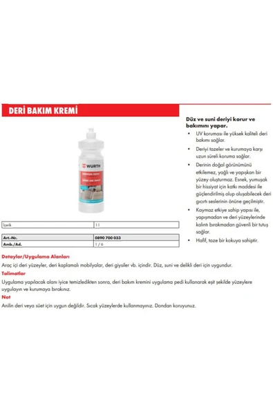 Deri Besleyici Bakım Kremi Solventsiz 1000ml - Resim 2