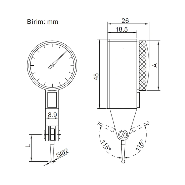 DW4KSS08 Salgı Saati 0,08 mm Hassas Sapma Ölçer CNC Torna Freze İçin Yüksek Hassasiyetli Ölçüm Cihaz - Resim 3