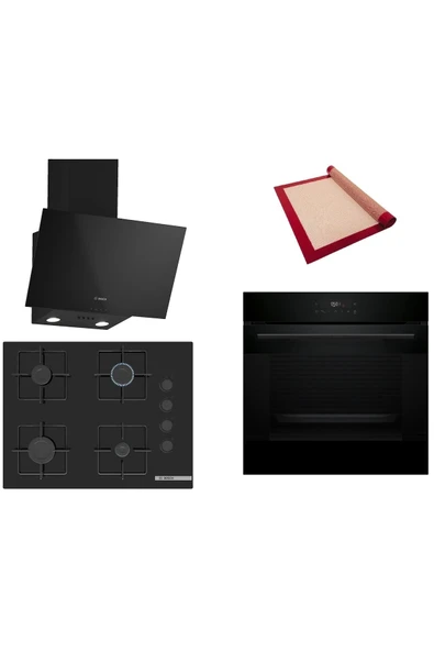 Bosch Siyah 3 lü Ankastre Set (HJG852YB0T-POP7C6P30O-DWK63PJ60T) 3D Fry - Pişirme Matı ile ürün görseli