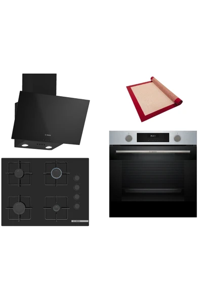 Bosch Siyah 3 lü Ankastre Set (HUA717BR0T-POP7C6P30O-DWK63PJ60T) Buhar Destekli - Pişirme Matı ile ürün görseli