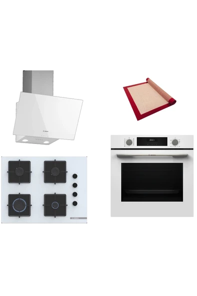 Bosch Beyaz 3 lü Ankastre Set (HUA717BV0T-POP7C2P30O-DWK63PJ20T ) Buhar Destekli - Pişirme Matı ile ürün görseli