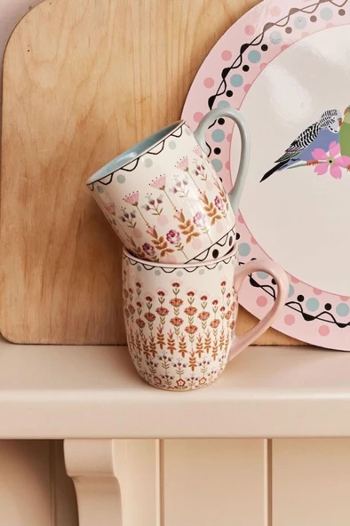 Londra'dan Cath Kidston Çok Renkli Çiçek Desenli Porselen Muhteşem El Boyama Kahvaltı Kupa/Mug - Resim 4