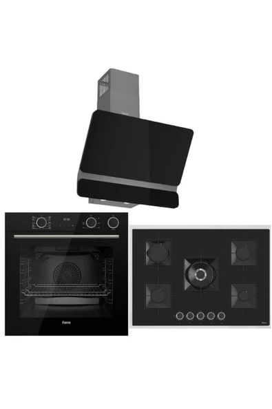 Ferre FryartSteam Siyah Ankastre Set (D080 Siyah Davlumbaz-SS035 Siyah Ocak- XE64CS FryartSteam Siya ürün görseli
