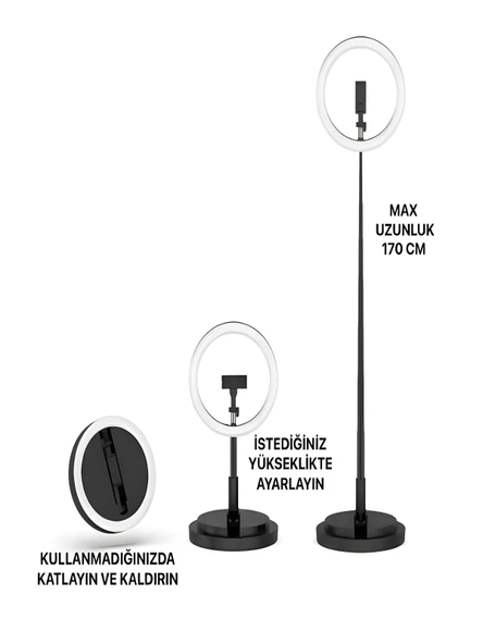 RGB Led Halka Işık 168CM Teleskopik Tripodlu, 160 LED, Telefon Tutucu, Katlanabilir Ring Light - Resim 6