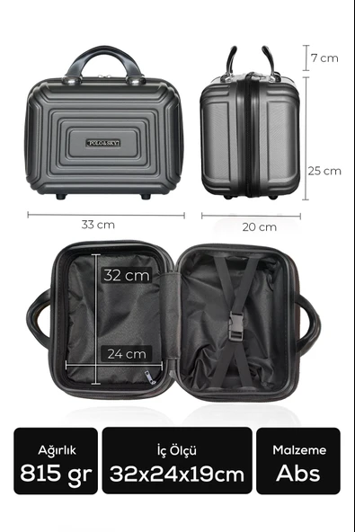 Polo&Sky Altuğ Model Füme Renk Abs Makyaj Çantası El Valizi - Resim 4