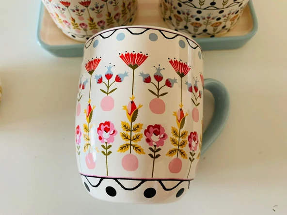 Londra'dan Cath Kidston Çok Renkli Çiçek Desenli Porselen Muhteşem El Boyama Kahvaltı Kupa/Mug - Resim 6