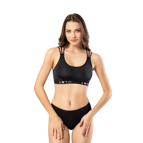 Kota 6440 Ip Askılı Pedli Krop BÜSTİYER SİYAH SM - Resim 2