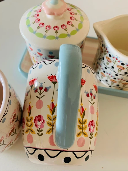 Londra'dan Cath Kidston Çok Renkli Çiçek Desenli Porselen Muhteşem El Boyama Kahvaltı Kupa/Mug - Resim 7